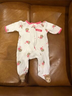 Monkey Cream and Pink Footed One-Piece onesie for newborns